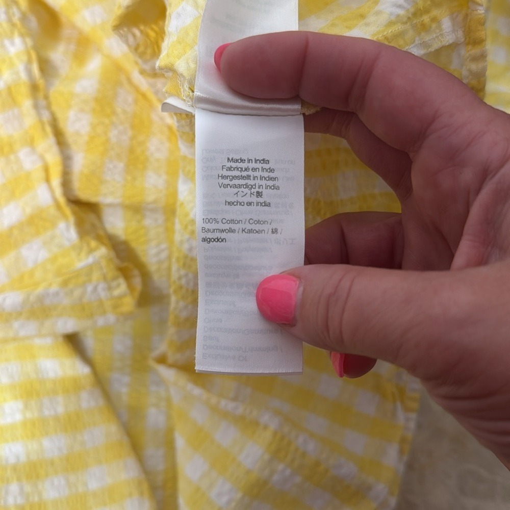 Crewcuts J.Crew Girls Yellow Gingham Seersucker Puff Sleeve Dress Size 14 - Picture 7 of 8